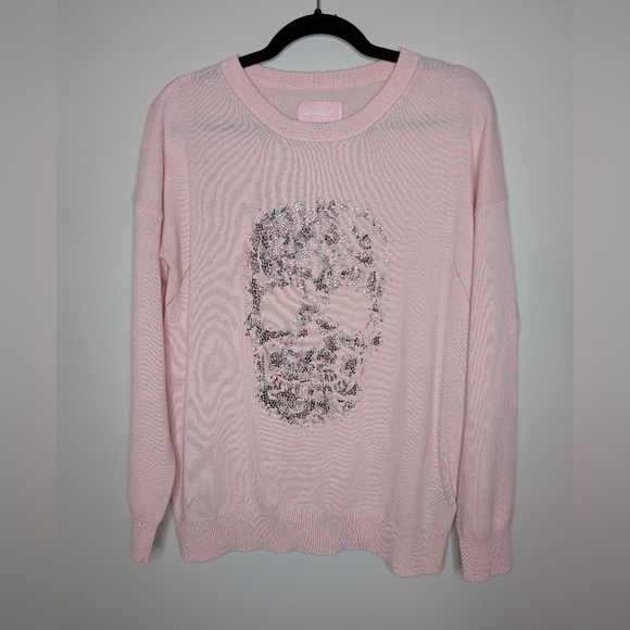 Zadig & Voltaire Pink Gaby Skull Strass Wool And Cashmere Blend Crewneck sz L - Picture 2 of 12